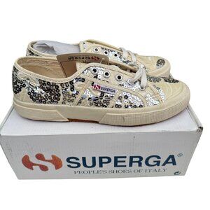 Superga Verona Embroidery Womens Sequin Ecru Silver Sneakers New In Box 37/7.5